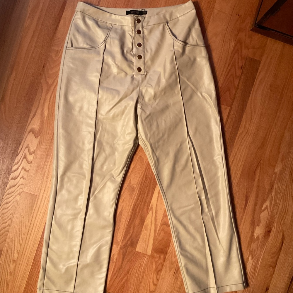 MISSPAP CREAM VEGAN LEATHER PANTS SIZE 12